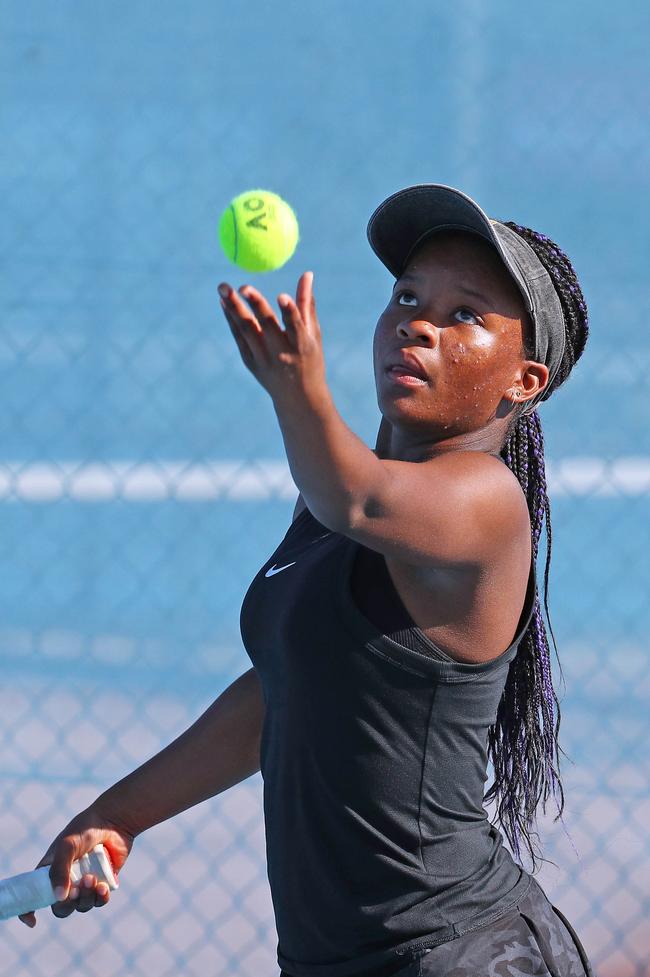 Action from the International Tennis Federation junior tournament at KDV on the Gold Coast. Picture: Tertius Pickard