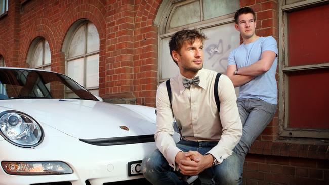 Former Adelaide United midfielder Evgeniy Levchenko and Oliver Sheahan, a Porsche club champion, photographed at Hindmarsh.