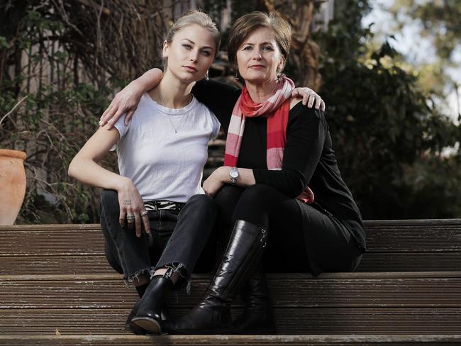 Sexual abuse survivor Grace Tame with mother Penny Plaschke. Picture: ZAK SIMMONDS