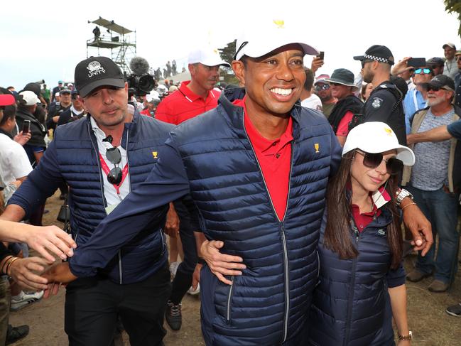 Tiger Woods of the United States Team with former girlfriend Erica Herman at Royal Melbourne Golf Club for the 2019 President’s Cup. Picture: Michael Klein