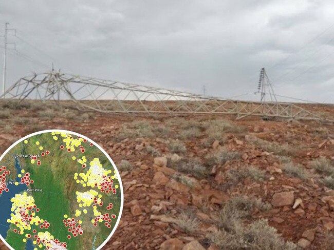 Two power lines have been brought down as South Australia braces for a night of wild thunderstorms and heavy rain on Thursday.