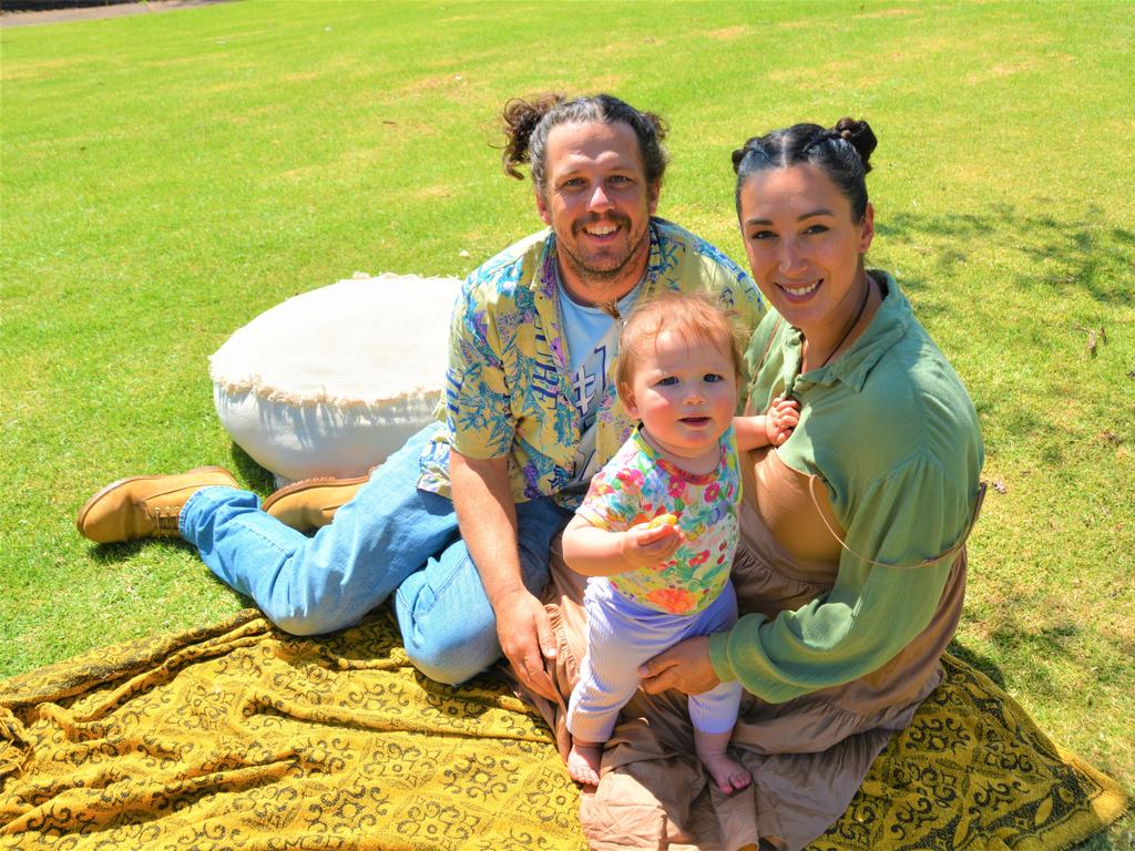 At the 2023 Grand Central Floral Parade are the Mullen family (back from left) Matt, Miki and Mini (front). Picture: Rhylea Millar