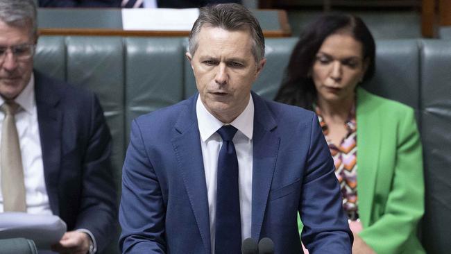 Jason Clare, Minister for Education and Youth of Australia delivered the Cheaper Child Care Bill in Parliament House in Canberra. Picture: NCA NewsWire / Gary Ramage