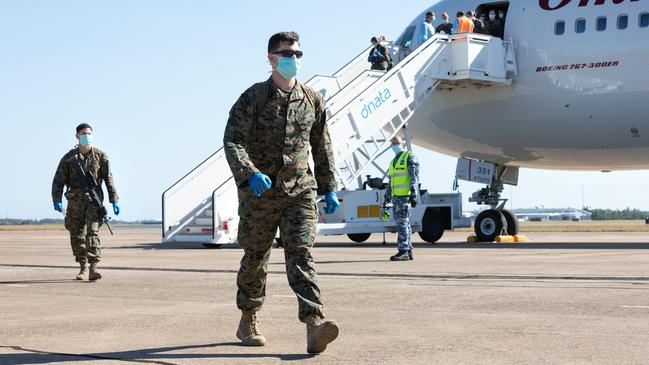 The final cohort of US Marines part of Marine Rotational Force – Darwin (MRF-D) have been released from coronavirus quarantine. Picture: POIS Peter Thompson