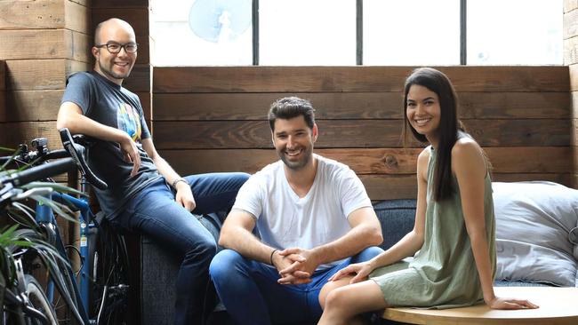 Canva co-founders Cameron Adams, Cliff Obrecht and Melanie Perkins.