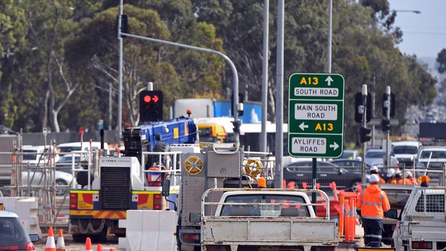 Road works at the corner of South Road. Picture: TOM HUNTLEY