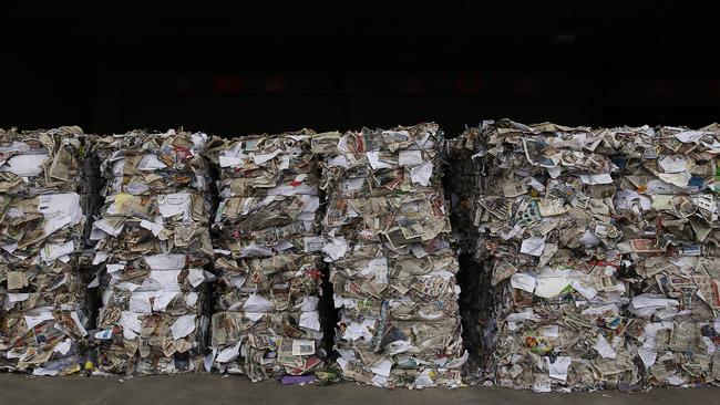 Stacks of recycling are seen at the Cleanaway in Laverton, Melbourne. Picture: NCA NewsWire / Daniel Pockett