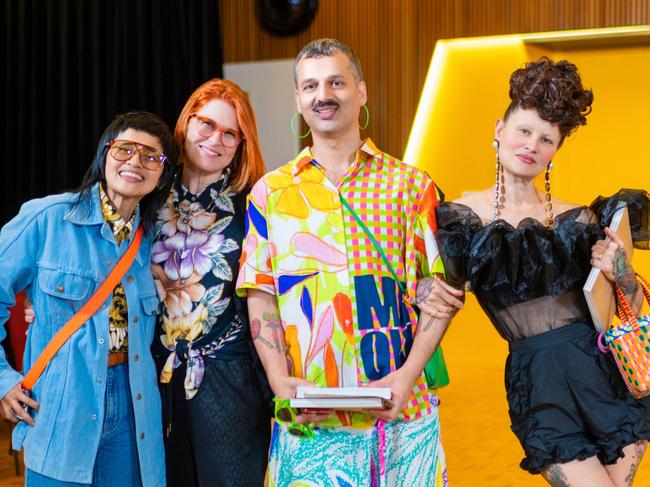 (L-R) Charlie Villas, Sally Jackson, Gary Bigeni and Nikita Majajas at UTS Honours Graduate Showcase. Pelham said: “Nikita is such a talented artist. I love her work because it is so colourful and fun and makes me happy. I had the best time DJing with Charlie at the MCA (Museum of Contemporary Art Australia); we were vibing, rapping and just living it up on stage. I’m all about hip hop, good music and having a blast. That’s why I chose them as subjects for my Archibald portrait.”