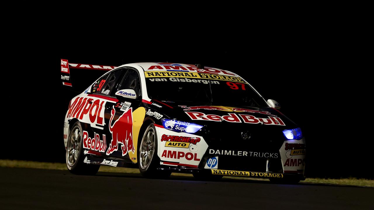 Supercars championship leader Shane van Gisbergen stormed from sixth on the grid to finish second in the first race in 104 days.