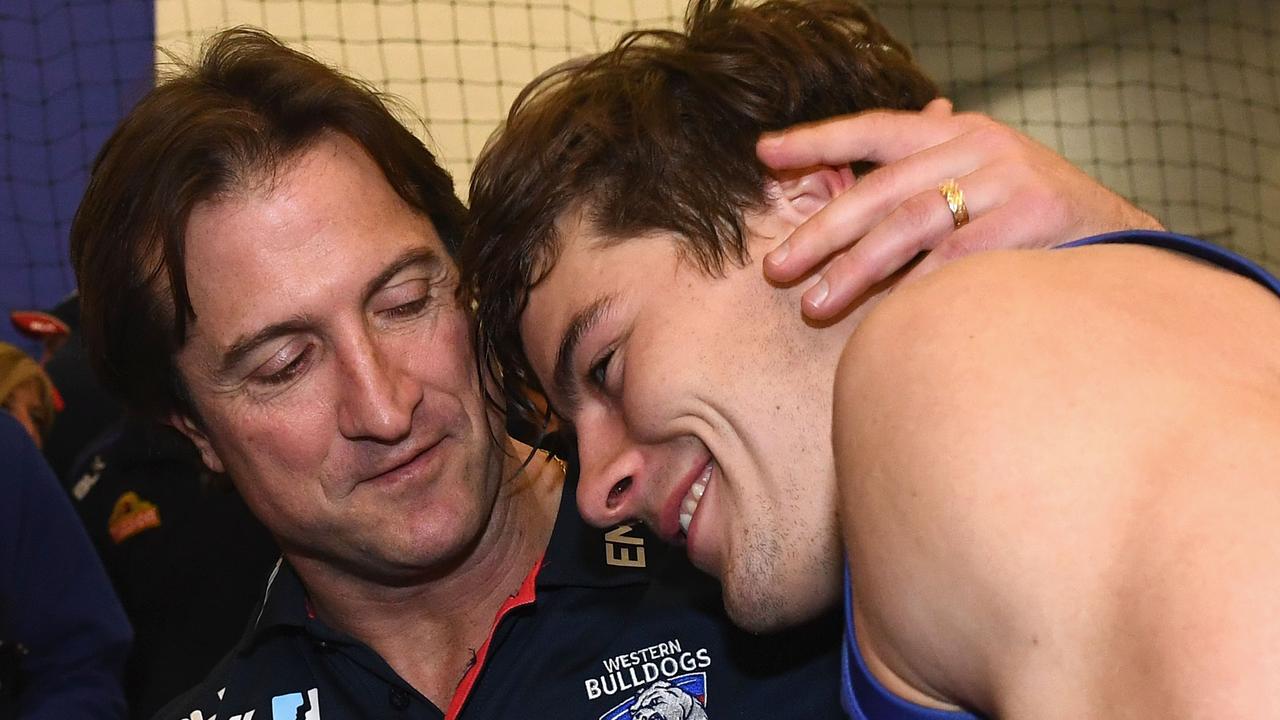 Beveridge and Josh Dunkley in 2016. The Bulldogs coach says their relationship was ‘terrific, strong and always close’. Picture: Quinn Rooney/Getty Images