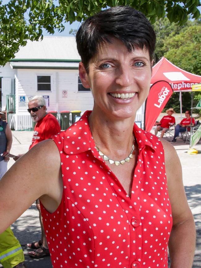 Port Stephens Labor MP Kate Washington outside a pre-poll voting booth in Nelson Bay, Port Stephens.