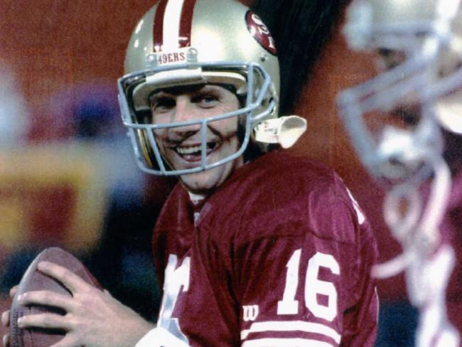 San Francisco 49ers quarterback USA gridiron football footballer Joe Montana warms up on the sideline prior to the start of the Monday Night Football game against the Detroit Lions at Candlestick Park 28 Dec 1995. He is scheduled to play for the first time in two seasons. he has been sidelined by injuries. bps/Blake Sell REUTER. Used 20 Apr 1995.