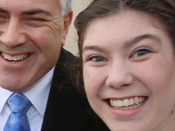 Budget 2015: Job ID PD462278. Anika Buining (0414211270) from the Hunter Valley ceased the opportunity for a selfie with Joe Hockey. The Treasurer of Australia Joe Hockey on Budget Day morning in Canberra. Tuesday 12th May 2015. Pic by Gary Ramage