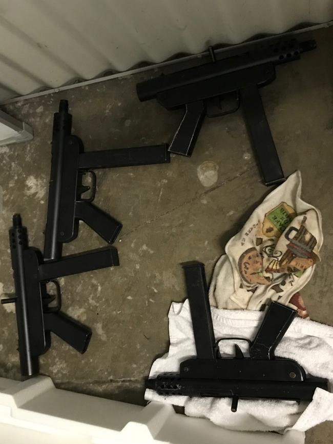 five sub-machine guns were seized.