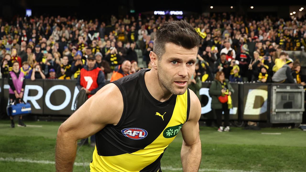 MELBOURNE, AUSTRALIA - JUNE 17: Trent Cotchin of the Tigers heads out during the round 14 AFL match between Richmond Tigers and St Kilda Saints at Melbourne Cricket Ground, on June 17, 2023, in Melbourne, Australia. (Photo by Robert Cianflone/Getty Images)