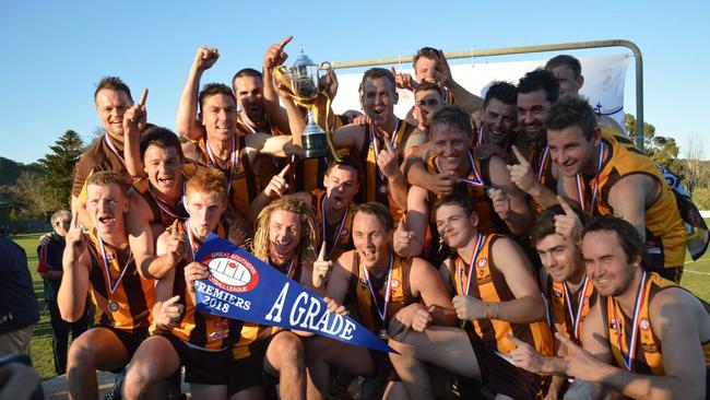 Langhorne Creek players celebrate another Great Southern Football League flag. Picture: Facebook