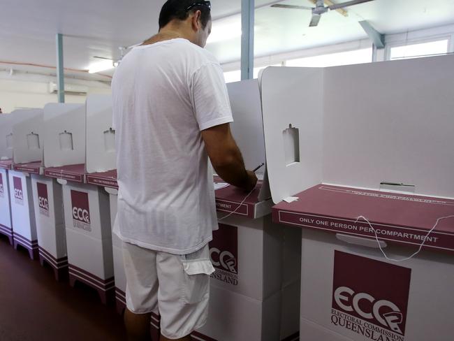 Cairns has recorded the highest number of pre-poll voting in Queensland. An early voter has his say at the Cairns pre-polling booth at the Cairns Showgrounds. Picture: Stewart McLean