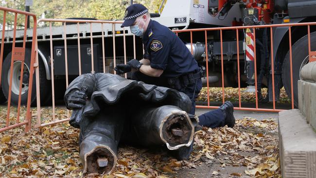 The William Crowther statue in Franklin Square Hobart has been vandalised. Picture: Nikki Davis-Jones