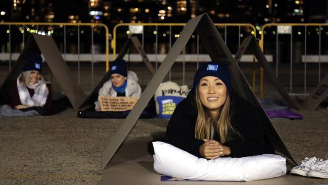 Showpro CEO Jane Lu at the 2018 Vinnies CEO sleep out outside White Bay Cruise Terminal in Sydney. Picture: James Croucher