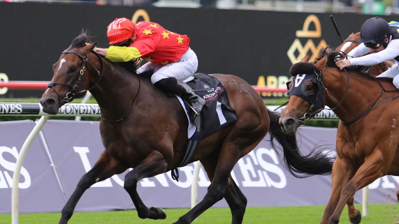 Wild Ruler winning the Group 2 Arrowfield 3YO Sprint. Picture: Grant Guy