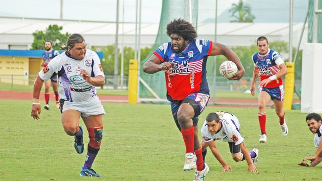 Roosters monster prop forward Gordon Santo in action. .