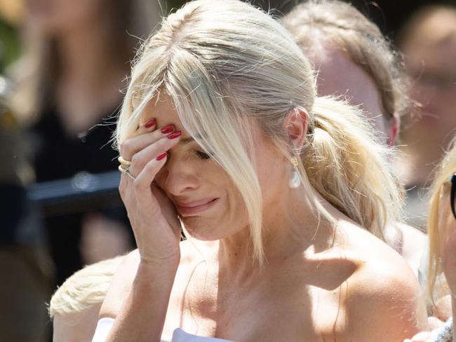 CANBERRA, AUSTRALIA - NewsWire Photos JANUARY 25, 2023: A requiem mass was held in celebration of the life of Senator Jim Molan. The funeral was held in the ANZAC Memorial Chapel of St Paul in Canberra. JimÃ¢â¬â¢s daughter Erin Molan with her mum Anna.Picture: NCA NewsWire / Gary Ramage