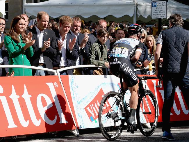 Prince William surveys his mythical handiwork after Mark Cavendish crashed in the opening stage.