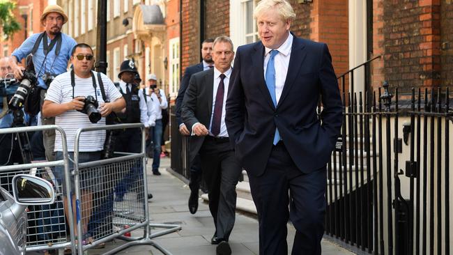 Boris Johnson leaves his campaign headquarters after being declared Britain’s new PM. Picture: Getty Images.