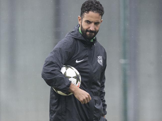 Sportingâs coach Ruben Amorim attends a training session on the eve of their UEFA Champions League football match against Manchester City at the Cristiano Ronaldo Academy in Alcochete, outskirts of Lisbon, on November 04, 2024. (Photo by Patricia DE MELO MOREIRA / AFP)