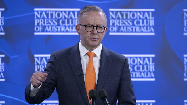 Australian Prime Minister Anthony Albanese marks his 100th day in office at the National Press Club of Australia in Canberra. Picture: NCA NewsWire / Gary Ramage