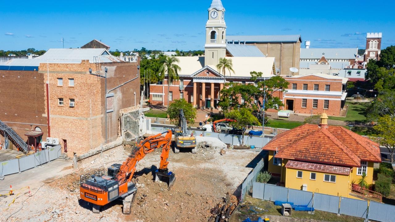 Aaron Skuse Drone shot of the Fraser Coast Regional Council administration building in Maryborough being demolished.