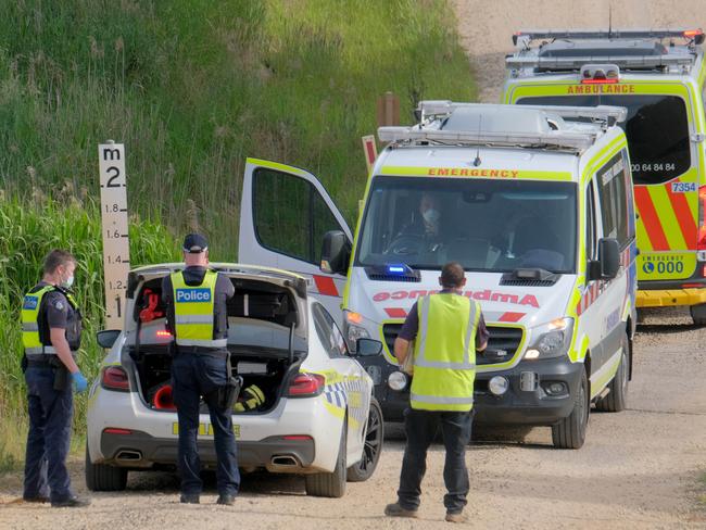 Police and paramedics at the scene of a crash at Moriac on Tuesday. Picture: Mark Wilson