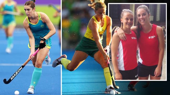 Hockeyroos stars Grace Stewart and Rosie Malone, then and now.