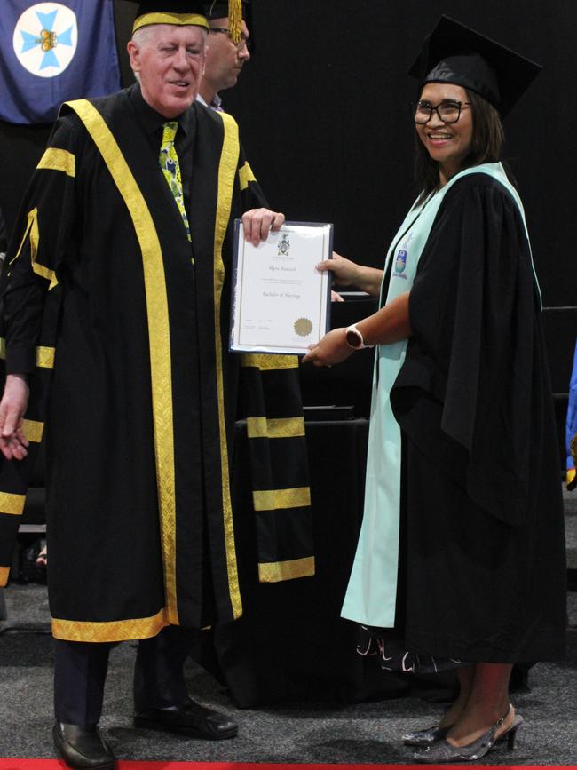 Myra Hancock graduated with a Bachelor of Nursing at the CQUniversity graduation ceremony in Bundaberg on December 14, 2023.