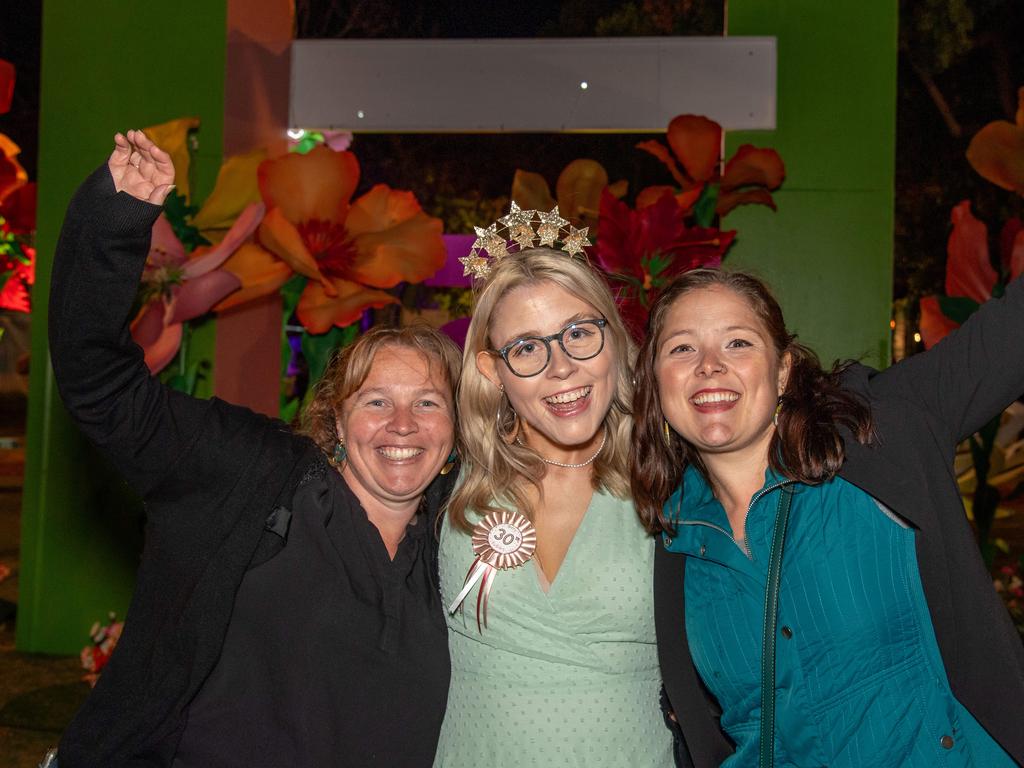 (From left) Jen Weblin, Ash Cranitch and Joli Cranitch celebrating AshÃ&#149;s 30th birthday. Toowoomba Carnival of Flowers Festival of Food and Wine. Friday, September 13, 2024. Picture: Nev Madsen