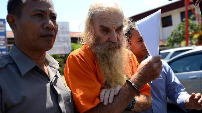 Robert Andrew Fiddes Ellis was sentenced in Bali to 15 years’ jail after he was found guilty of persuading children to commit an indecent act. Picture: Nashyo Hansel