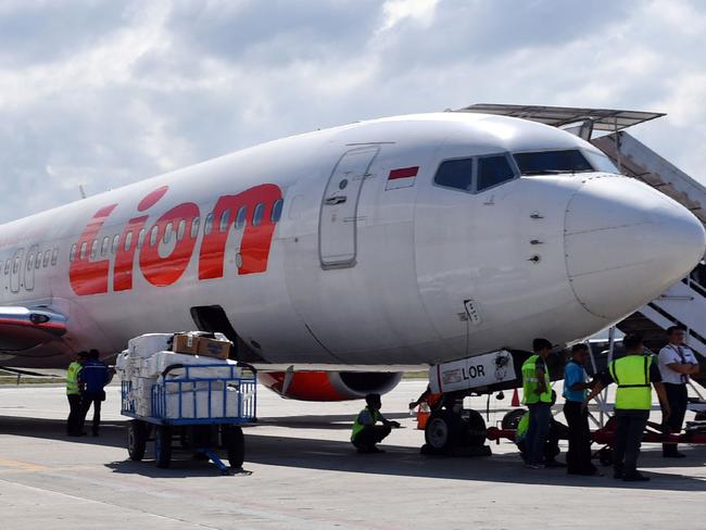 This photo taken on October 10, 2018 shows a Lion Air Boeing 737-800 aircraft at the Mutiara Sis Al Jufri airport in Palu. - An Indonesian Lion Air passenger plane went missing on October 29, 2018 shortly after taking off from the capital Jakarta, an aviation authority official said, adding that a search and rescue operation is under way. (Photo by ADEK BERRY / AFP)