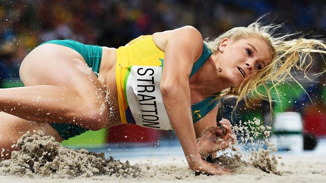 Brooke Stratton of Australia competes during the women's long jump qualifying round at the Rio Olympics.