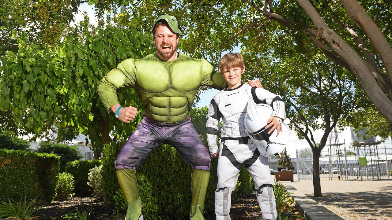 Simon Cuma, Flagstaff Hill, with his son Blake, 7. Picture: Tom Huntley