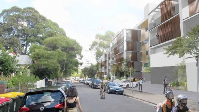 A street view of what the facades could look like in the surrounding areas of the redeveloped site.