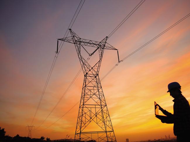 A high-voltage transmission line similar to the interconnector to be constructed between Robertstown in SA and Wagga Wagga in NSW. Supplied. ElectraNet.