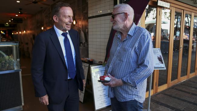 Mr Abbott meeting locals in his electorate of Warringah. Picture: Justin Lloyd