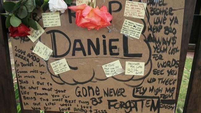 Messages of sympathy for shooting victim Daniel Eagle. Picture: Alan Barber