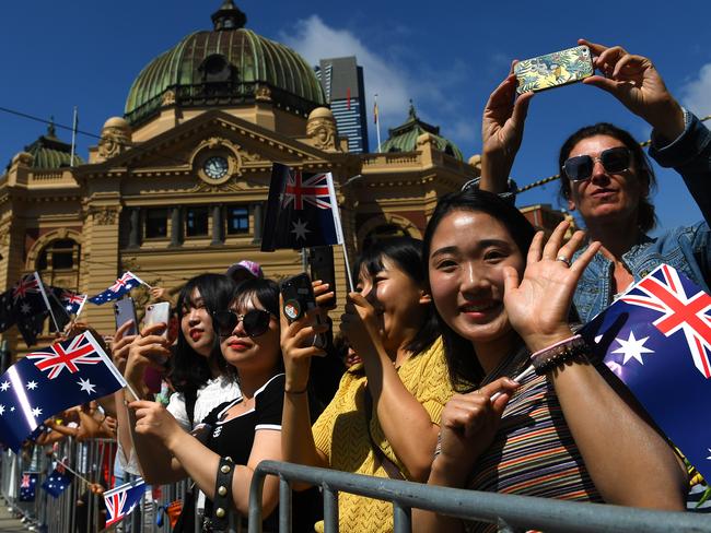 Participants take part in the Australia Day parade celebrations in Melbourne, Sunday, January 26, 2020. (AAP Image/James Ross) NO ARCHIVING