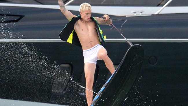 Justin Bieber goes wakeboarding in his white underwear: Photos