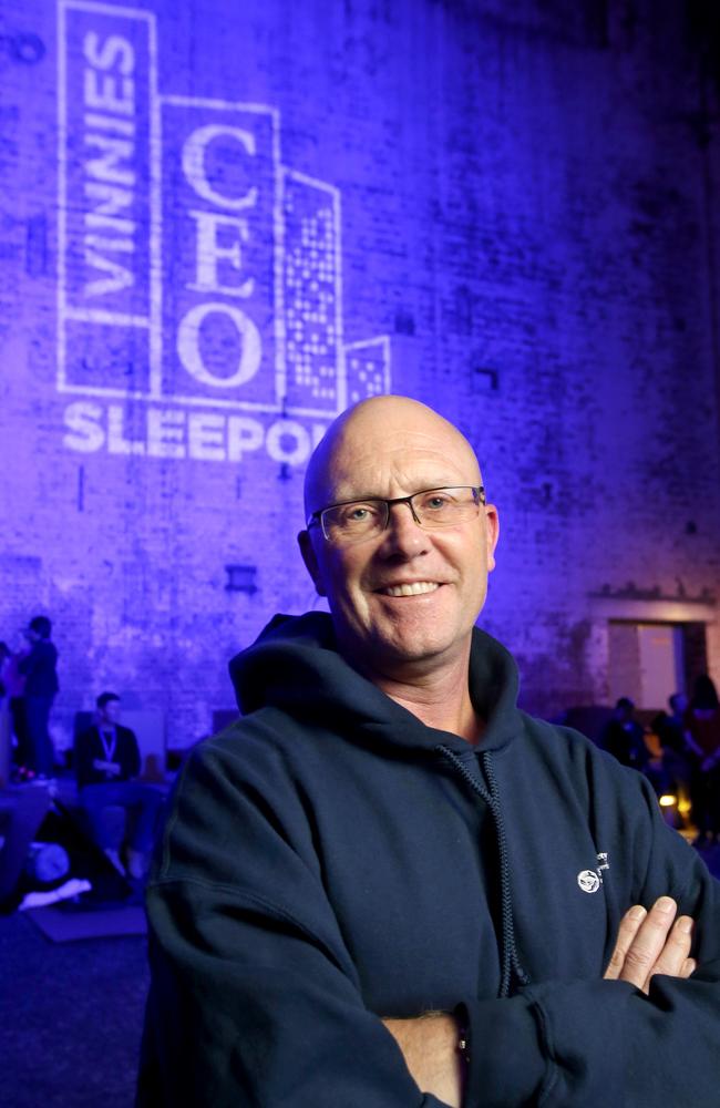 St Vincent de Paul Queensland CEO Kevin Mercer at the CEO Sleepout in Brisbane. Picture: AAP / Steve Pohlner.