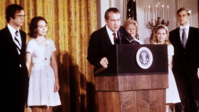 Richard Nixon gives a speech at the White House following his resignation from the presidency after the Watergate scandal. Picture: Consolidated News Pictures/AFP