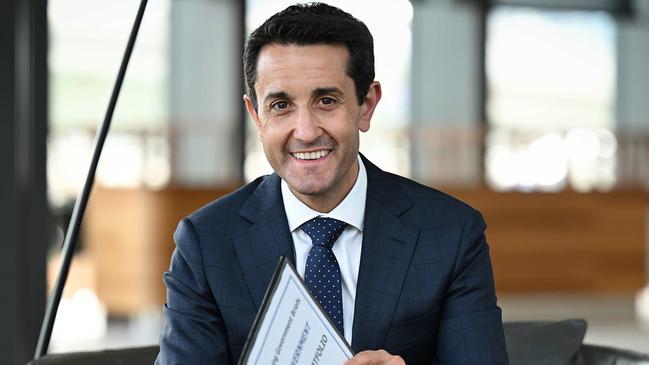 27/10/2024:  New QLD Premier and LNP leader, David Crisafulli, with the official Premiers Portfolio of  in coming government briefs that he is working through,  in the foyer of 1 William st, the QLD Government offices, Brisbane. pic: Lyndon Mechielsen / The Australian