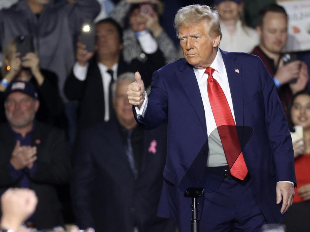 Donald Trump gives a thumbs up to the crowd in Las Vegas. Picture: Getty Images via AFP