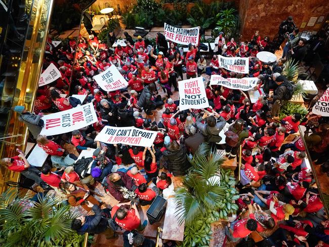 Demonstrators stormed the restaurant at Trump Tower in New York. Picture: AFP